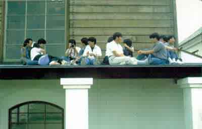 students on the roof