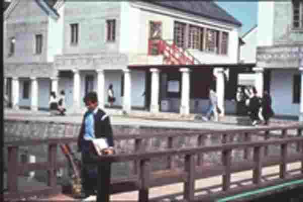 students going to and from classes near the lake