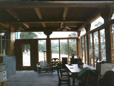 A finished heavy timber porch