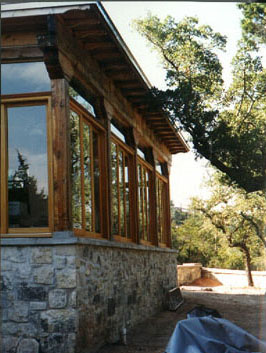 A finished heavy timber porch