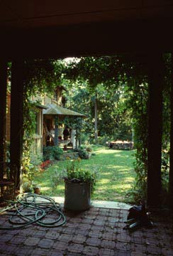 A view of the garden of the Widbey-Medlock house