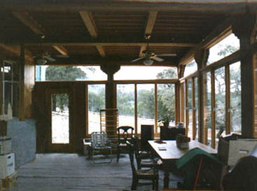 The porch of one of the houses