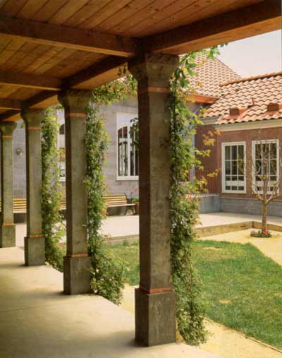 User-designed public building, Inner garden of the Julian Street Inn, Shelter for the Homeless, San Jose, California