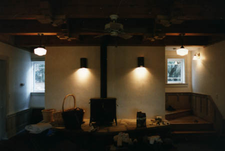 Living room, with wood stove