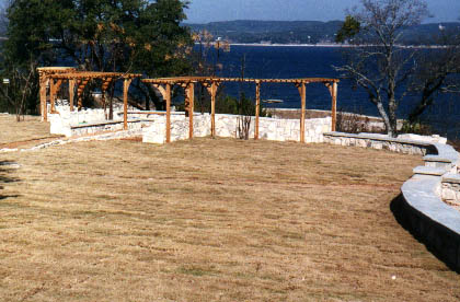 View of Common Land: water course, benches and trellises for everyone's use