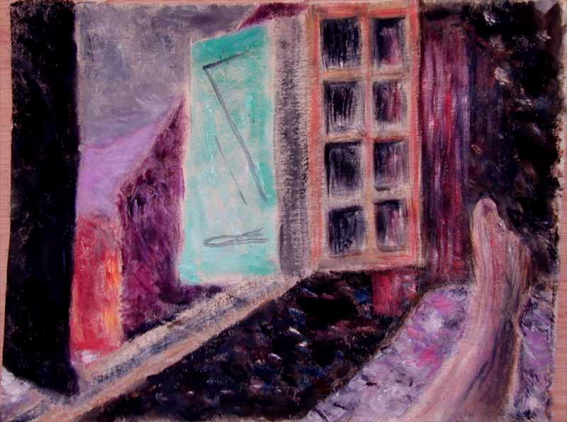 painting of dawn through a window