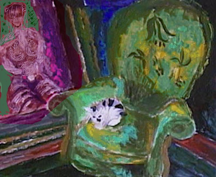 painting of cat on a green chair