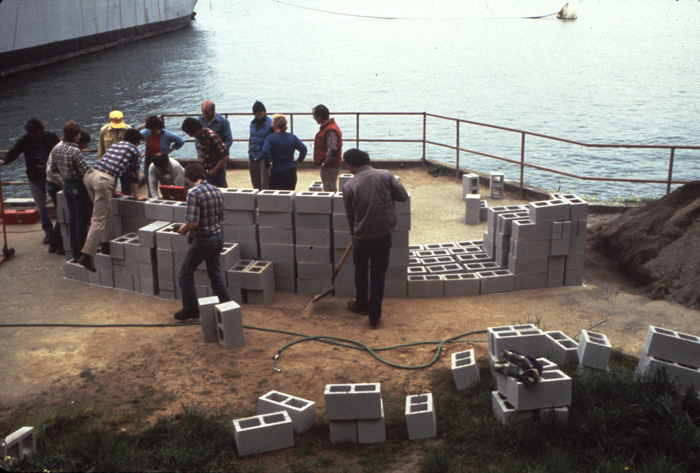 Placing concrete blocks