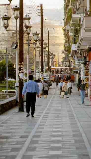 A pedestrian street intersecting major roads