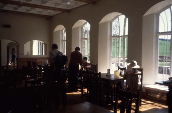 Multiple curved glazing bars in a restaurant window