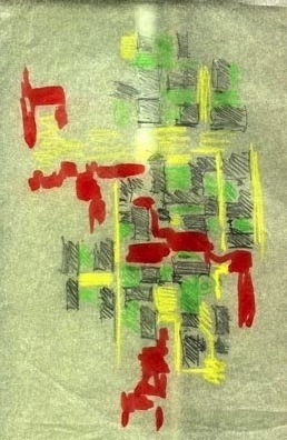 A rough sketch which uses yellow-green-gray-red